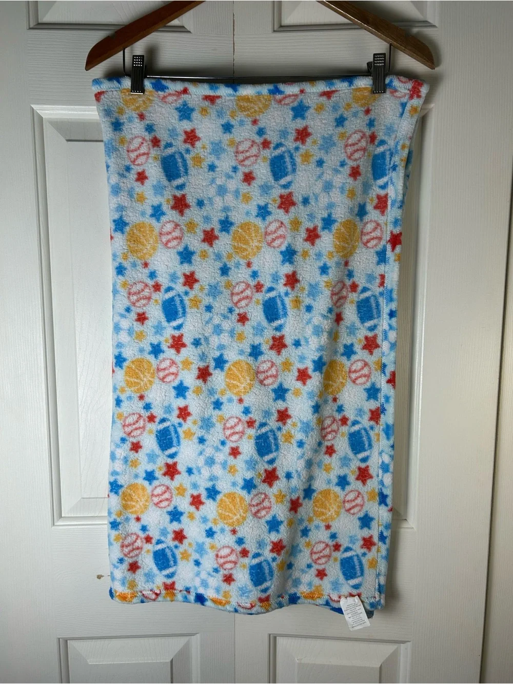 Swiggles Sports Baby Blanket Stars Blue Orange Red Football Basketball Baseball